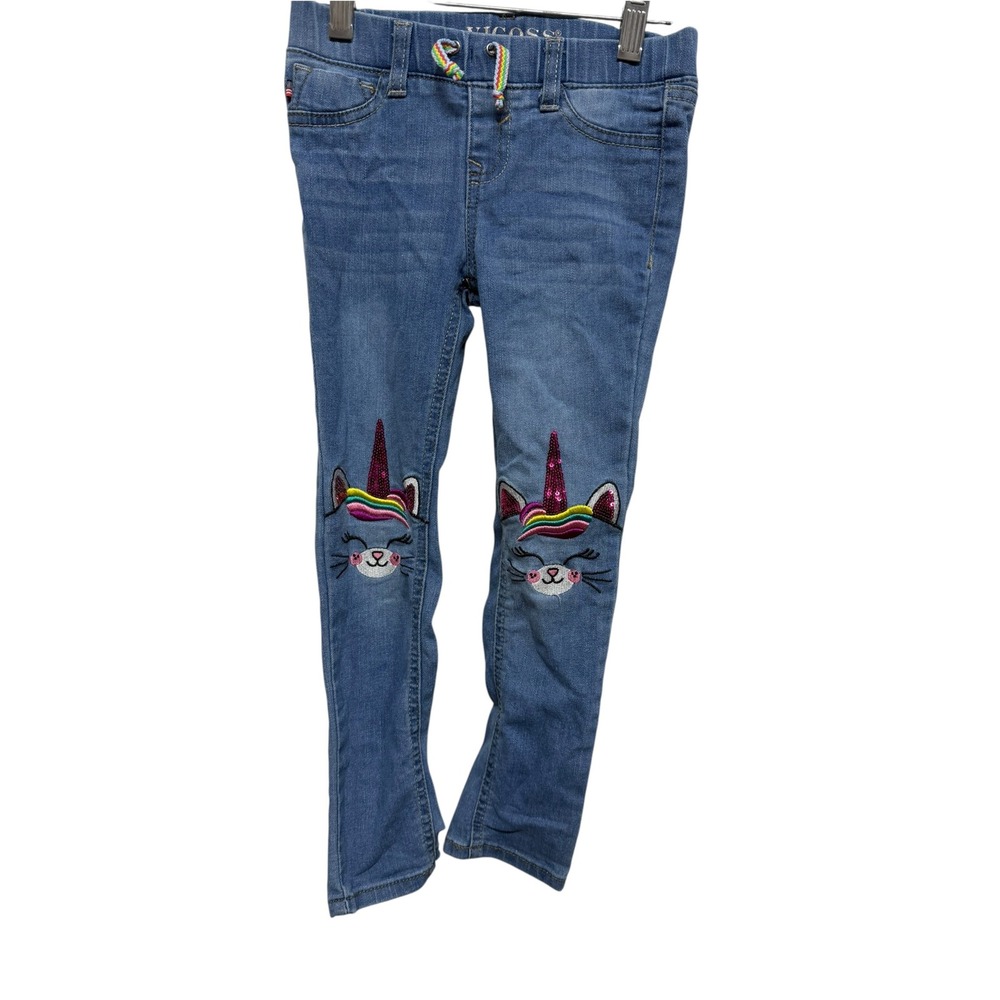 Vigoss Girls The Jagger Skinny Jeans Size 6 Cat Unicorn Sequin Rainbow Denim